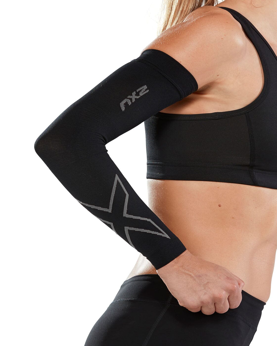2XU Unisex Flex Run Compression Arm Sleeves UA4009A Black/Grey S 