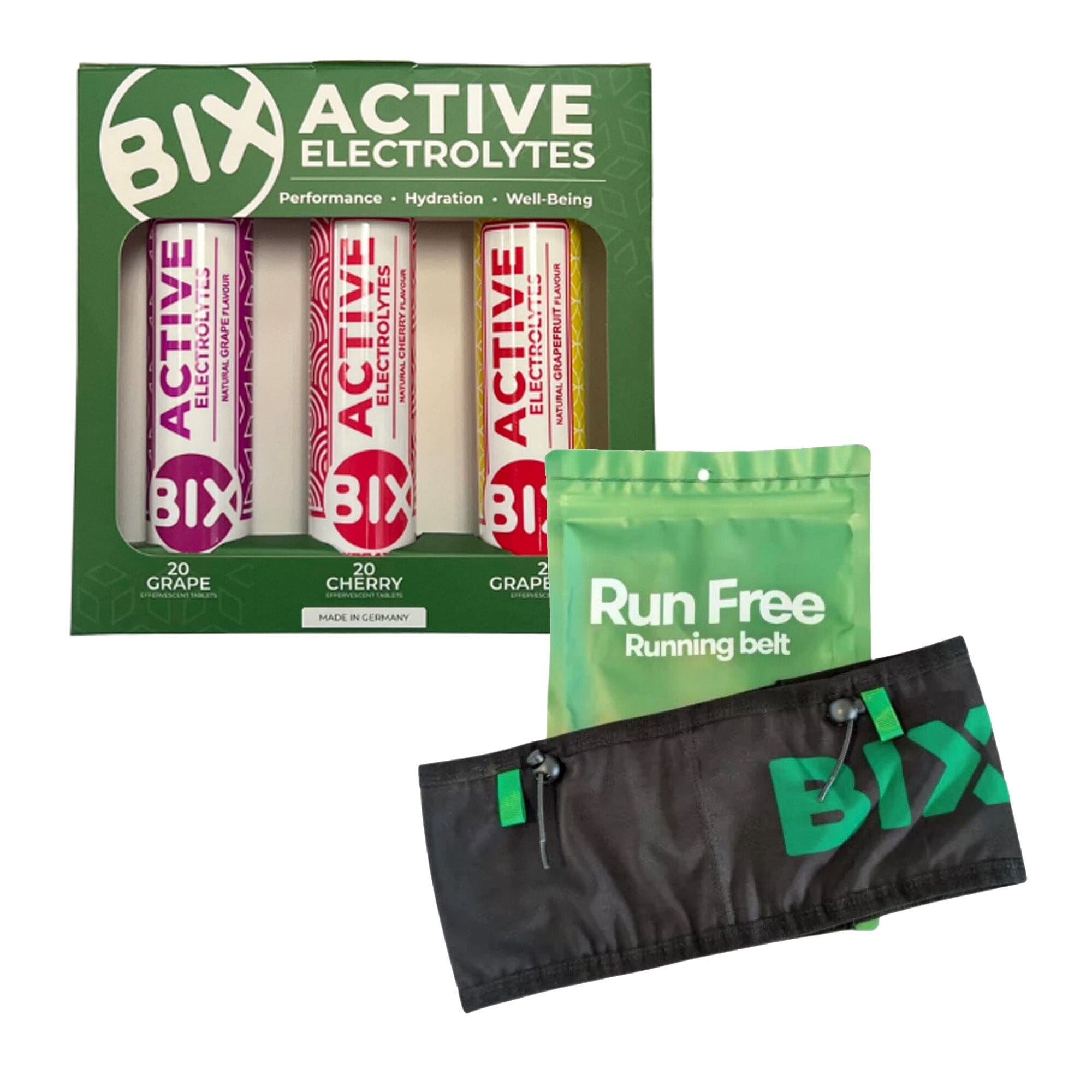 Bix Active - Electrolytes Bundle (Grape+Cherry+Grapefruit) Free Bix Run Free Belt S-M 
