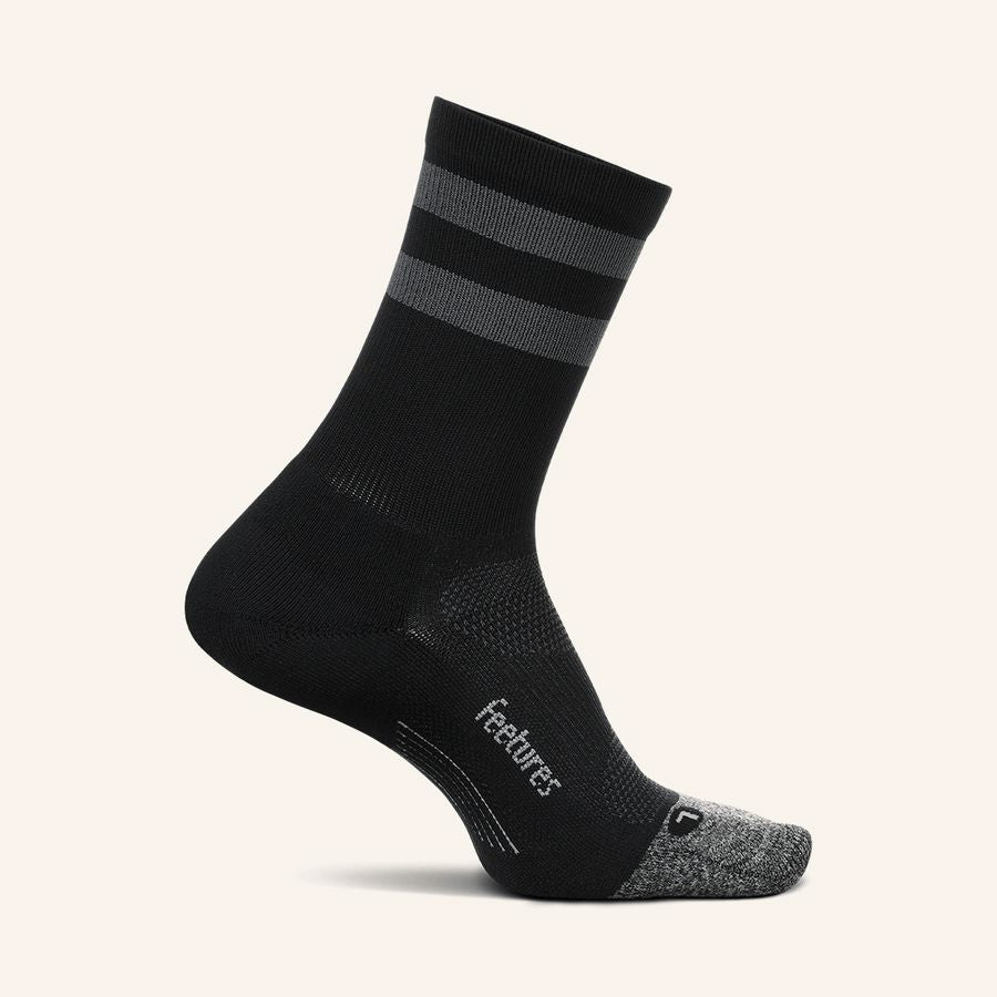 Feetures Elite Light Cushion Mini Crew Socks Black High Top Stripe Medium 