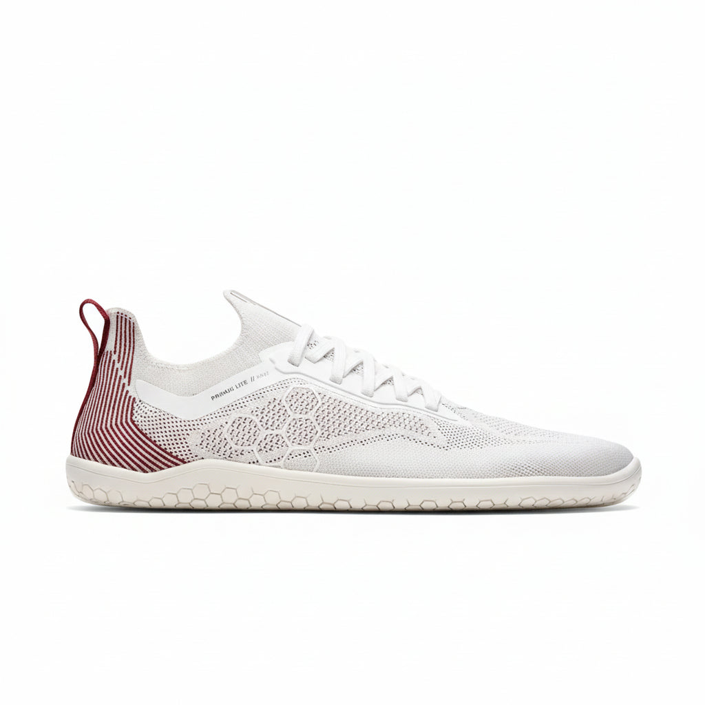 Vivobarefoot Primus Lite Knit Mens Barefoot Shoes Off White/Burgundy US 10 EU 43 