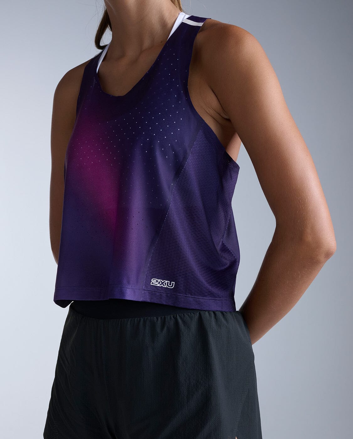 2XU Women's Light Speed React Crop Singlet WR7451A Violet Mist/Lavender Reflect XS 
