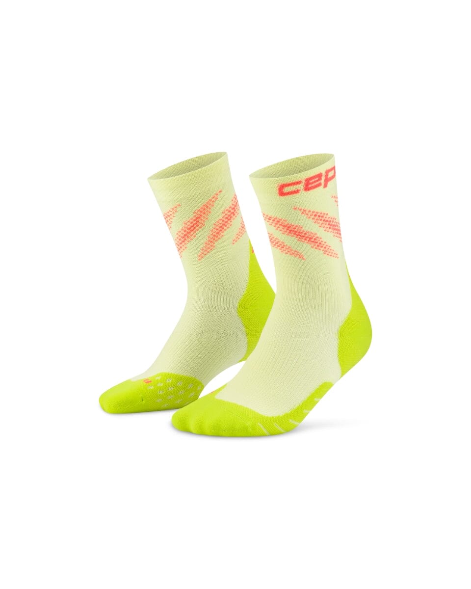 CEP Core Run Edt. Elliptic Compression Mid Cut Socks, Men Lime/Neon Coral III 