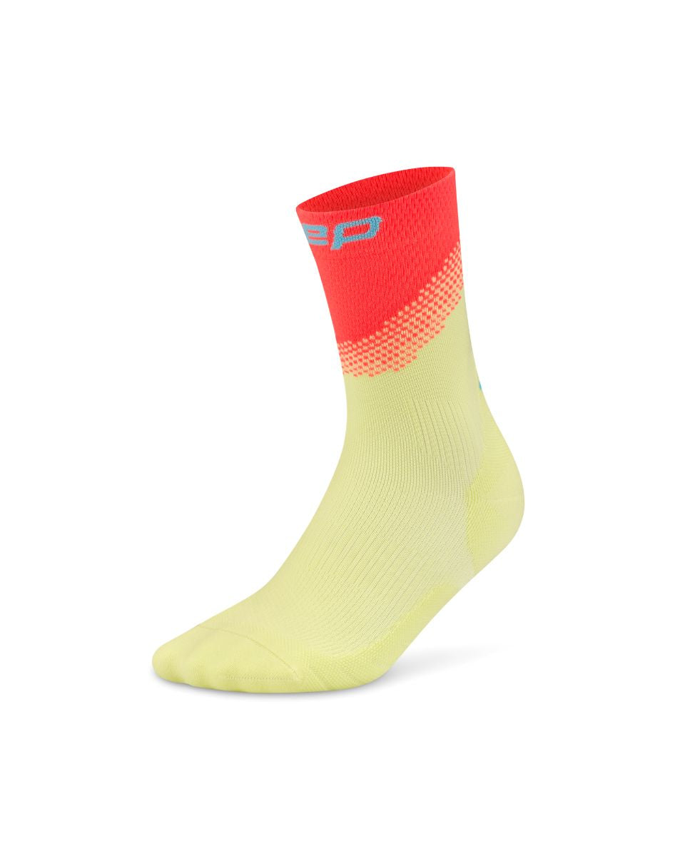 CEP Run Edt. Split Mid Cut Compression Socks, Men – Lime/Neon Coral