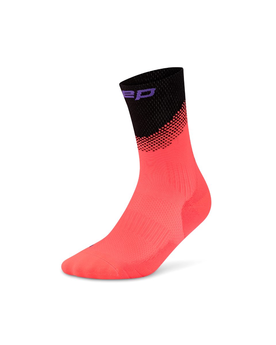 CEP Run Edt. Split Mid Cut Compression Socks, Men – Neon Coral/Black