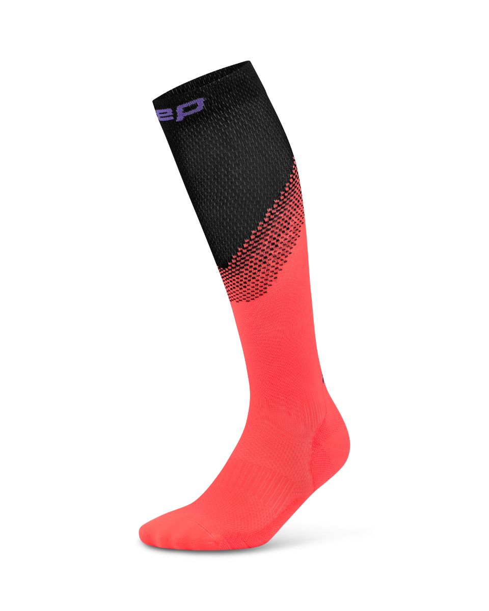 CEP Run Edt. Split Tall Compression Socks, Men – Neon Coral/Black