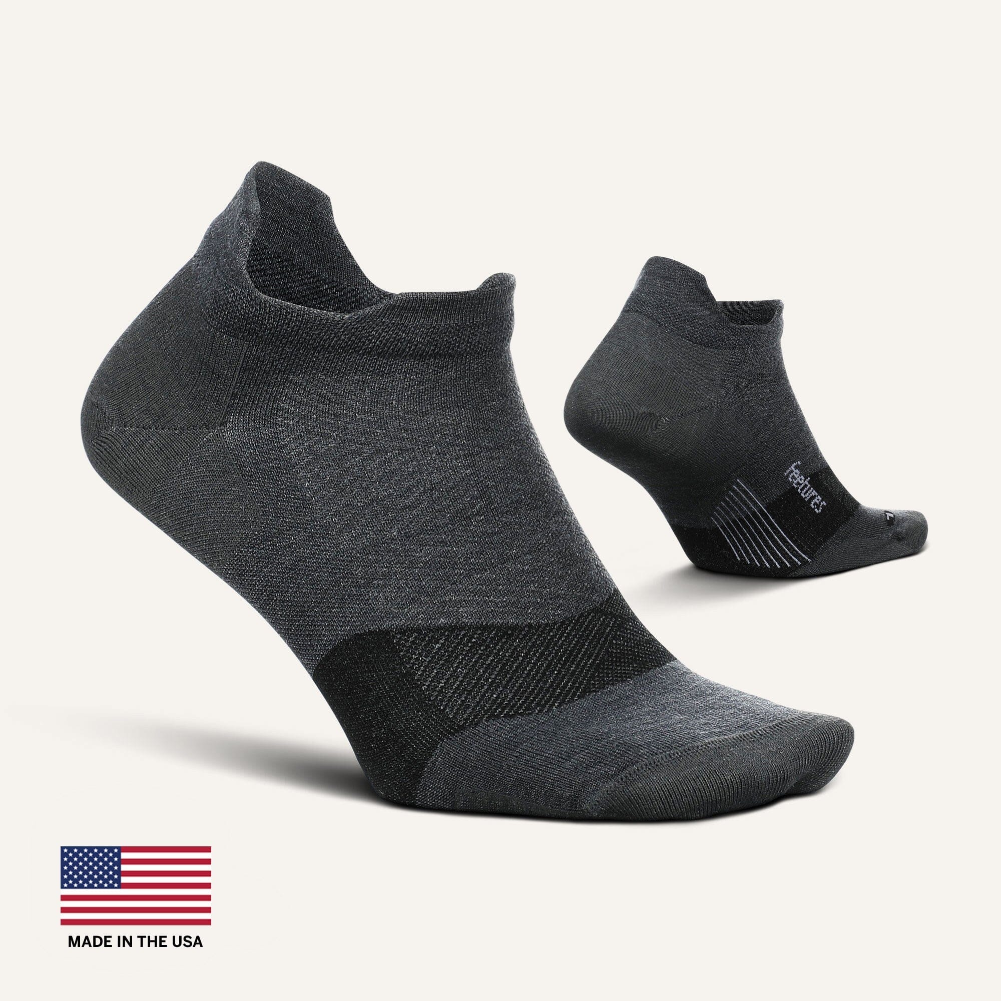 Feetures Merino 10 Max Cushion No Show Tab Socks Gray Small 