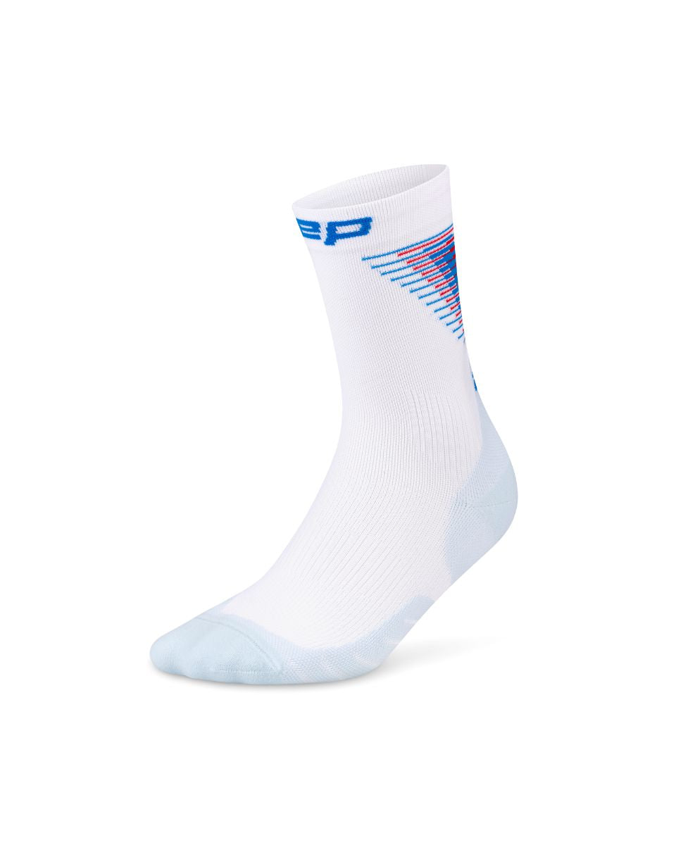 CEP Run Edt. Halo Mid Cut Compression Socks, Men White/Blue III 
