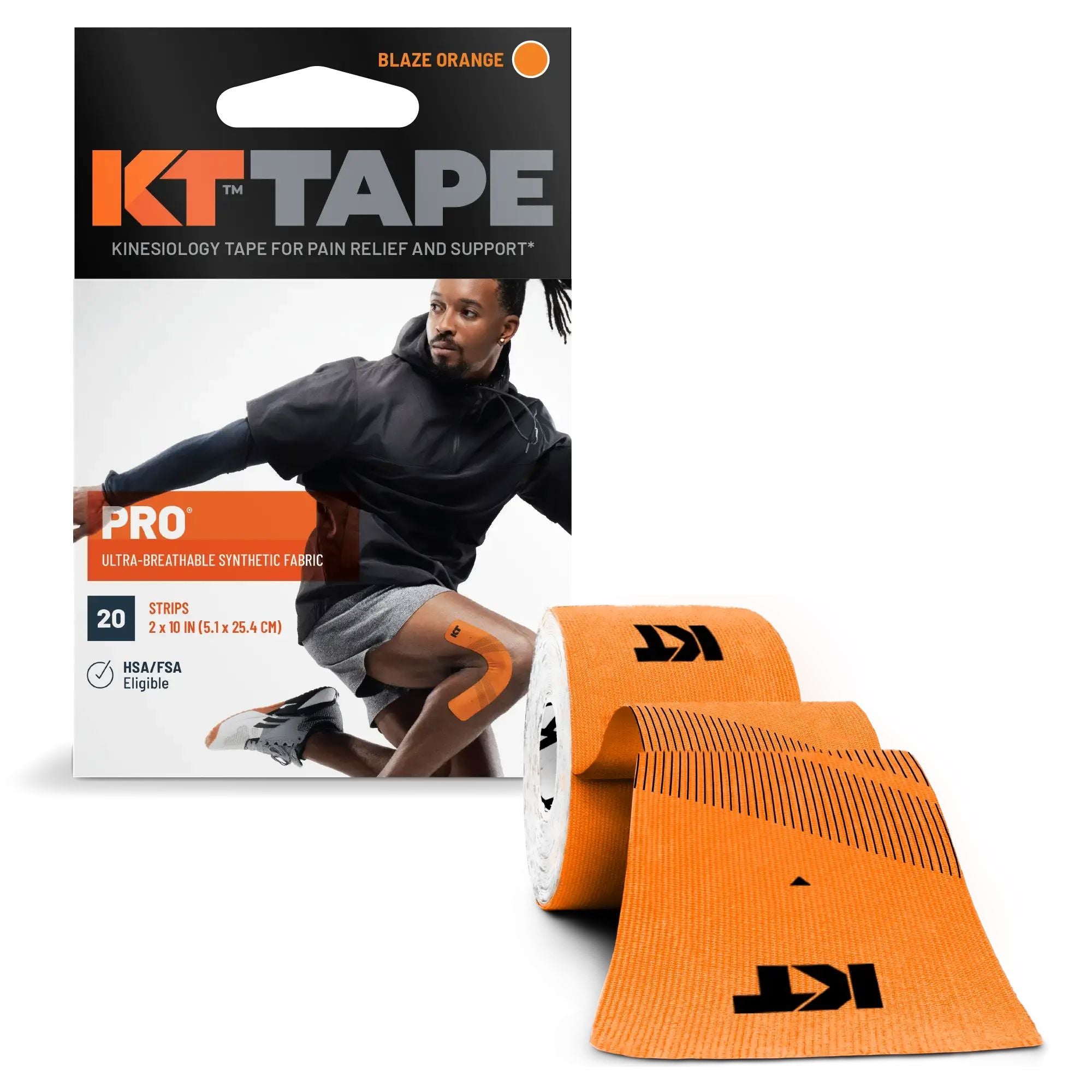 KT Tape Pro Kinesiology Tape (20 Precut Strips) Blaze Orange One Size 