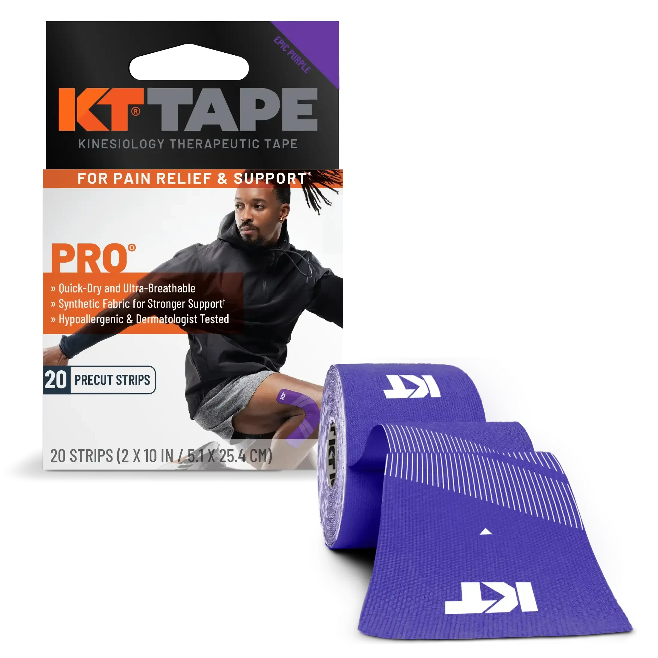 KT Tape Pro Kinesiology Tape (20 Precut Strips) Epic Purple One Size 