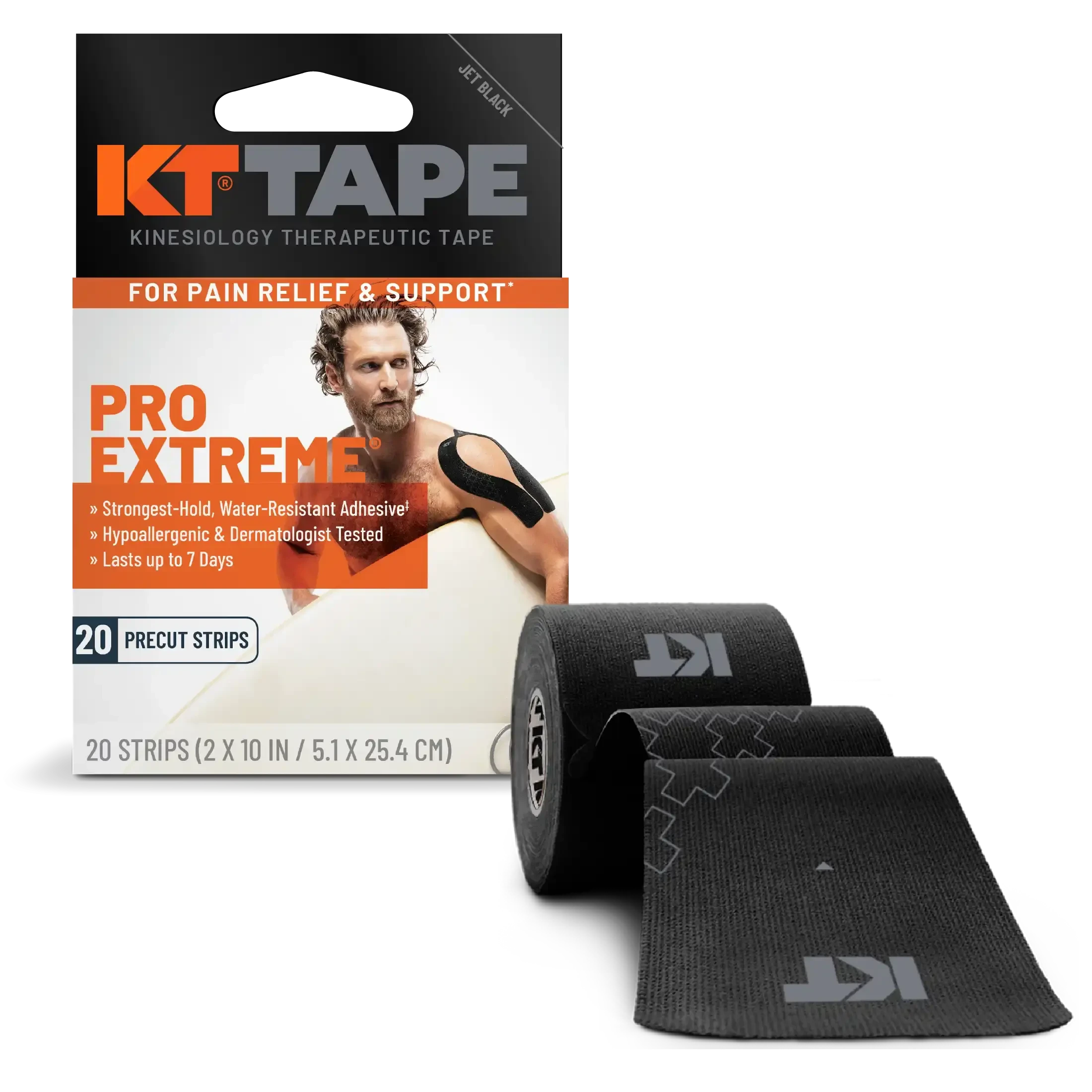 KT Tape Pro Extreme Kinesiology Tape (20 Precut Strips) Jet Black One Size 