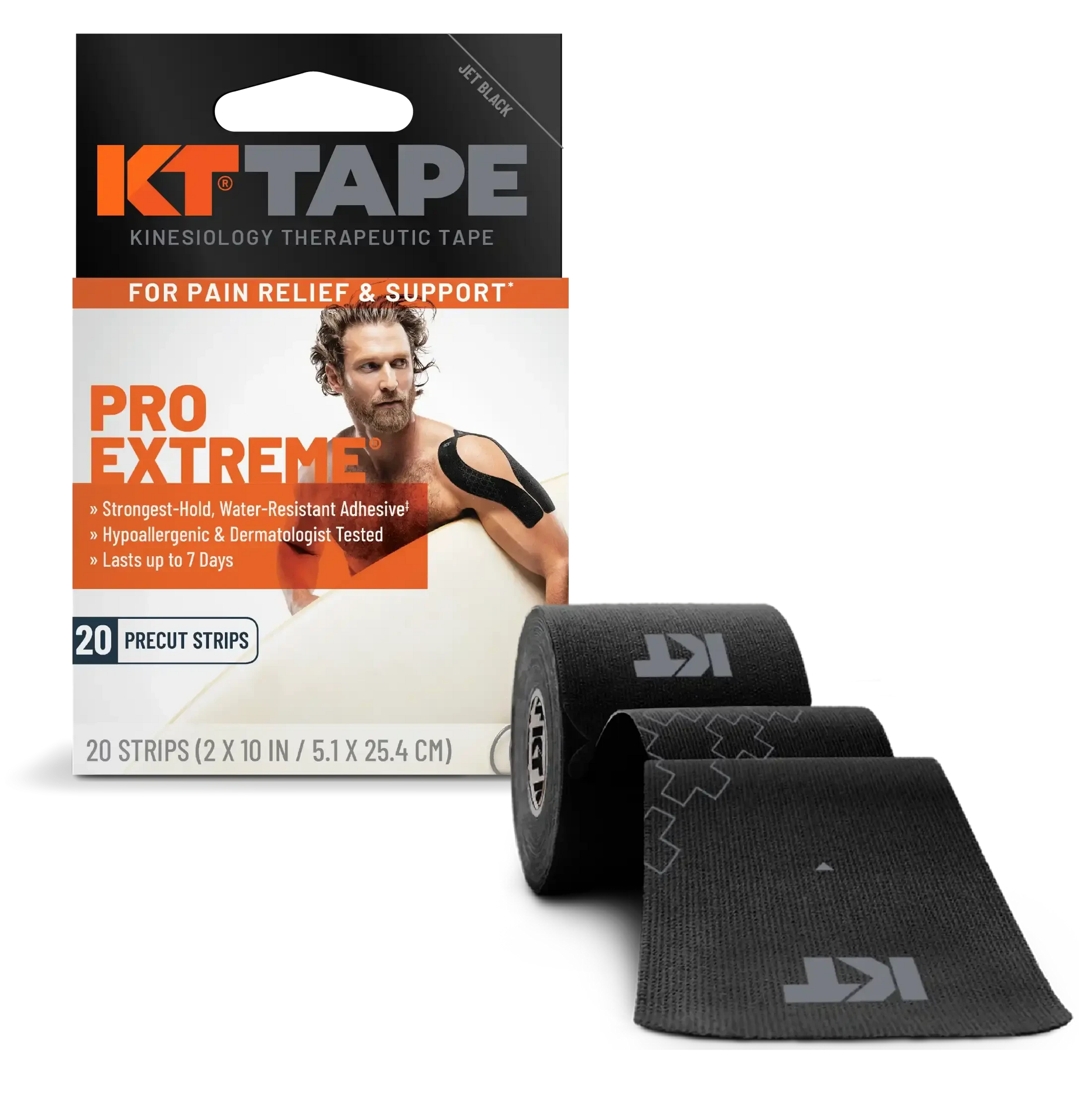 KT Tape Pro Extreme Kinesiology Tape (20 Precut Strips) Jet Black One Size 