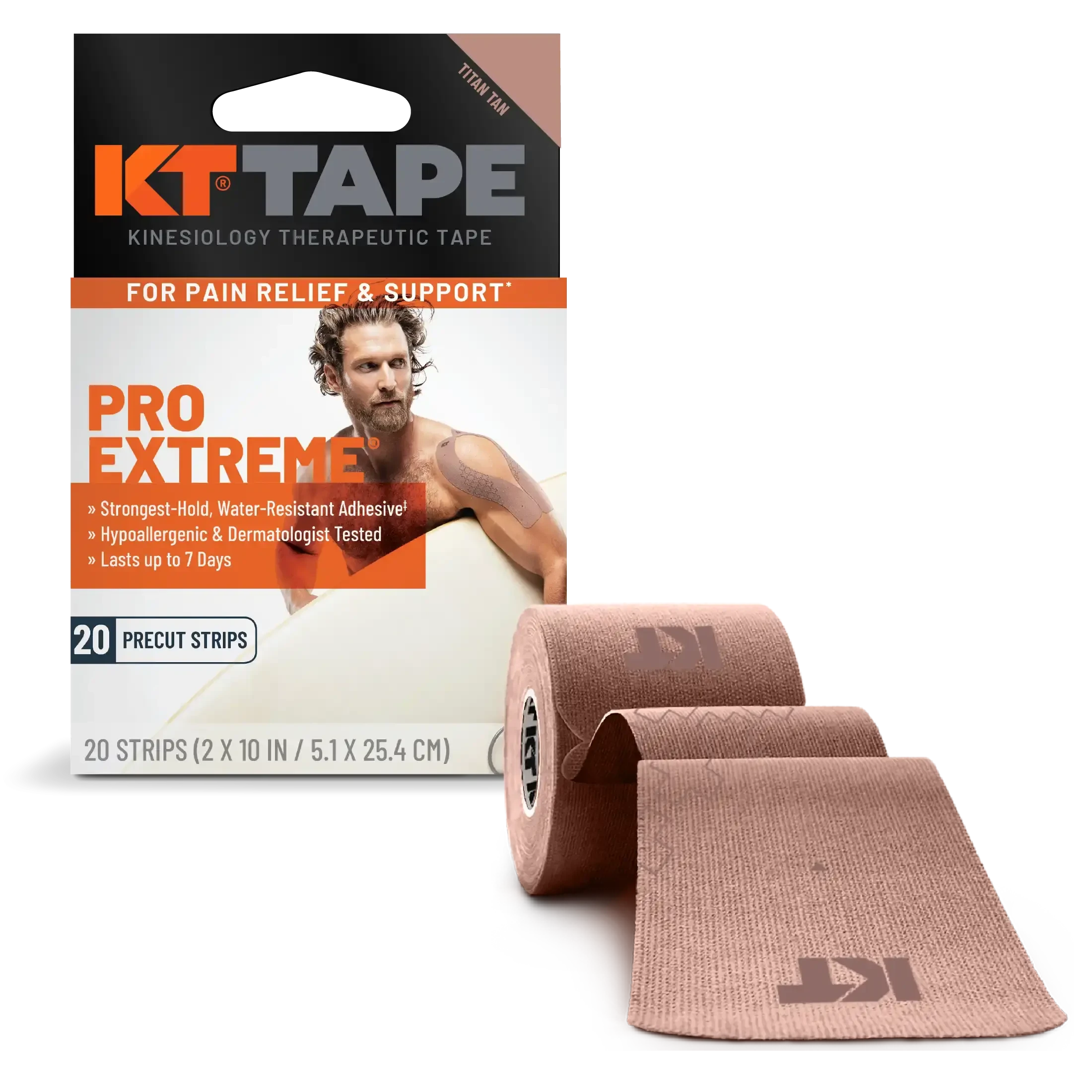 KT Tape Pro Extreme Kinesiology Tape (20 Precut Strips) Titan Tan One Size 
