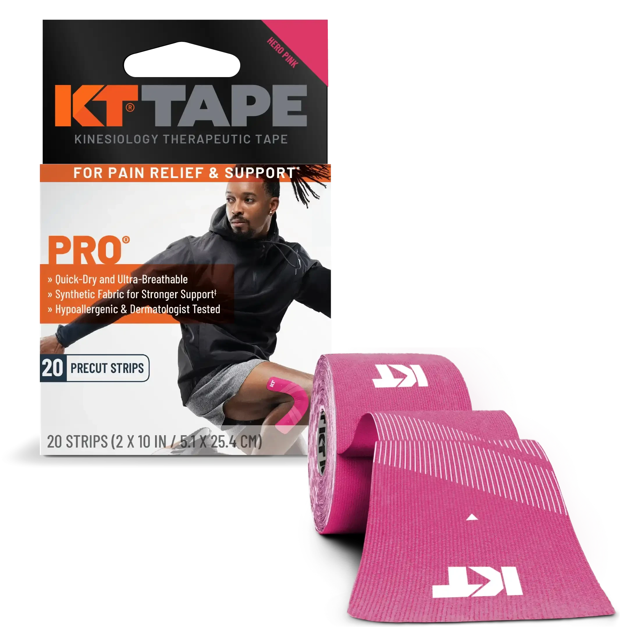 KT Tape Pro Kinesiology Tape (20 Precut Strips) Hero Pink One Size 