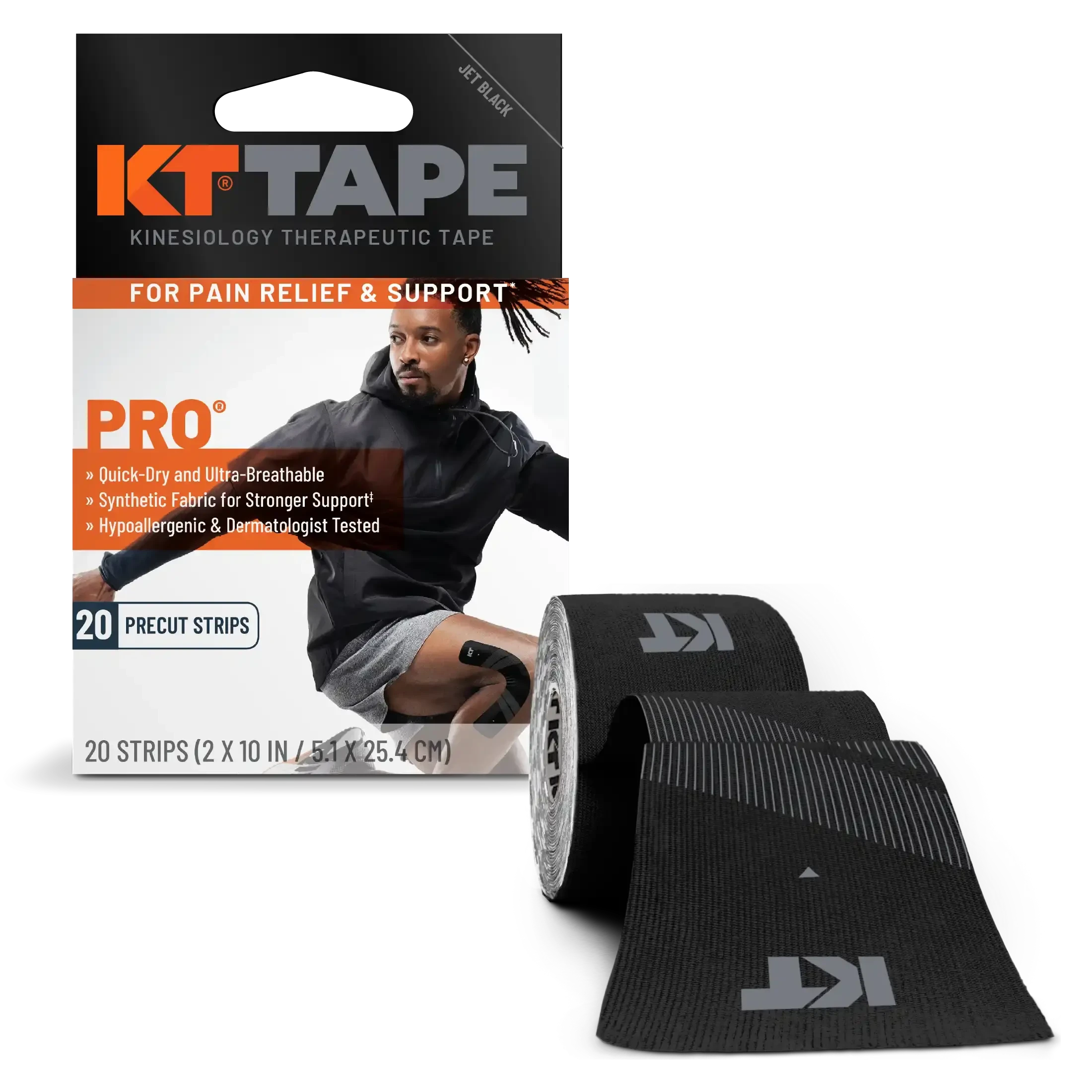 KT Tape Pro Kinesiology Tape (20 Precut Strips) Jet Black One Size 