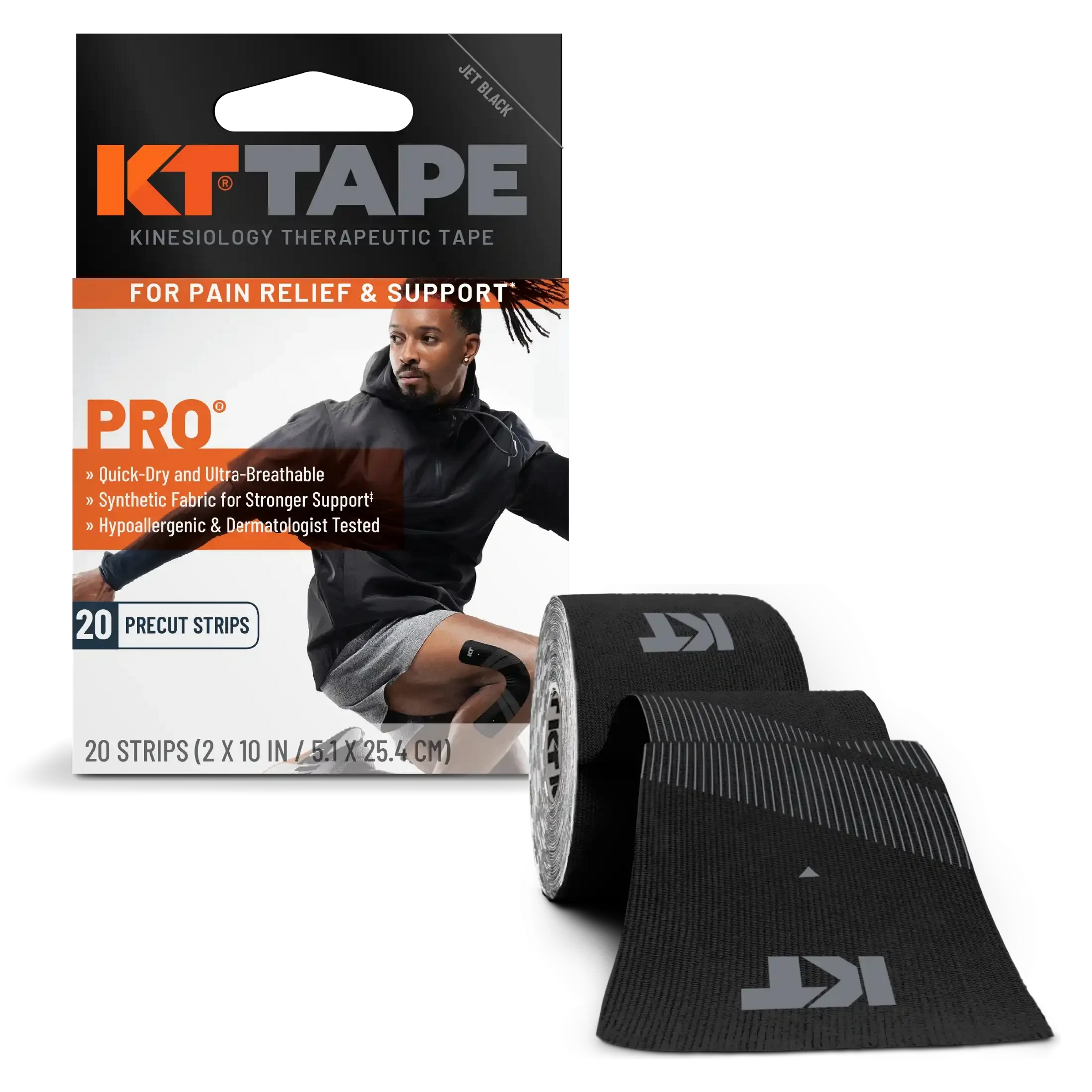 KT Tape Pro Kinesiology Tape (20 Precut Strips) Jet Black One Size 