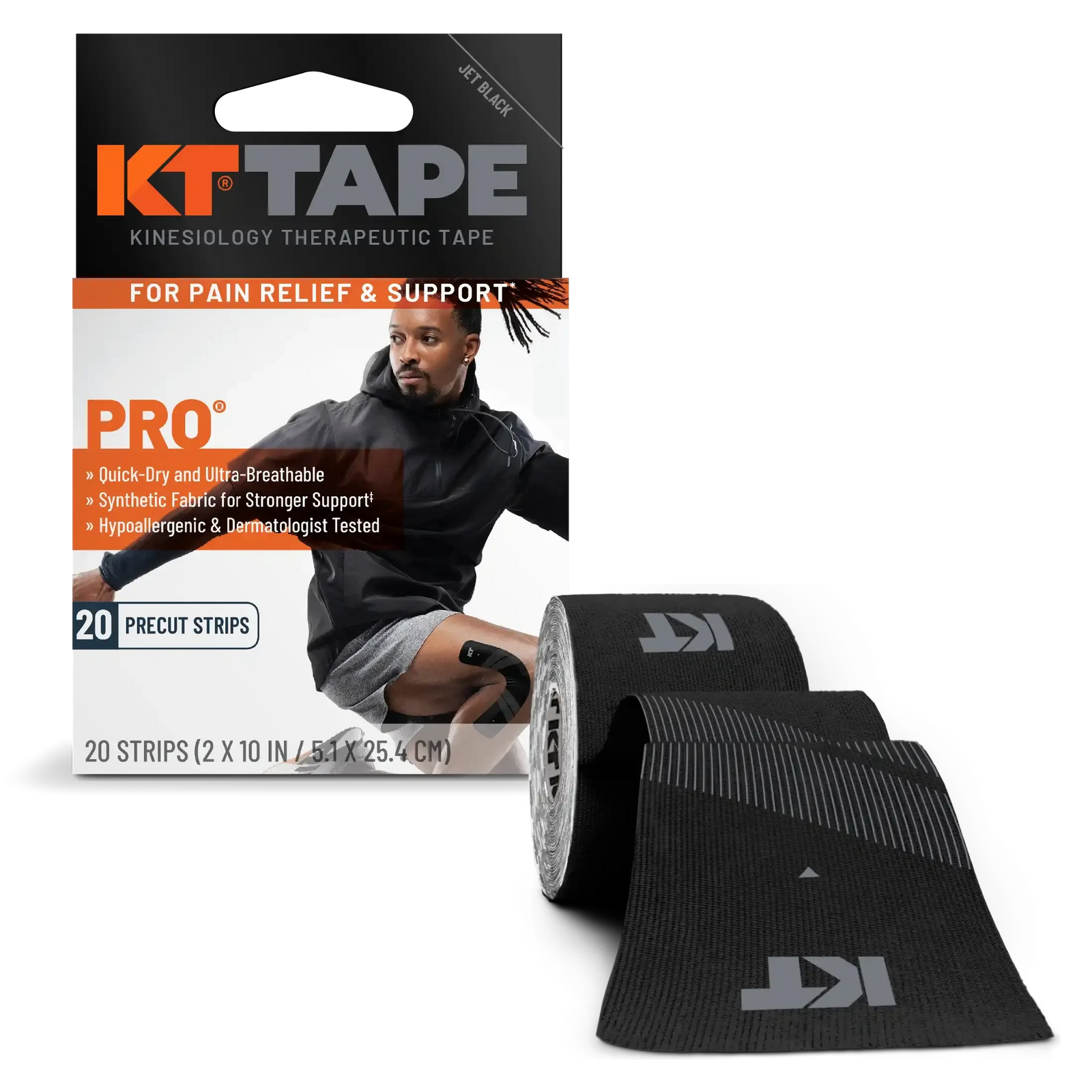KT Tape Pro Kinesiology Tape (20 Precut Strips) Jet Black One Size 