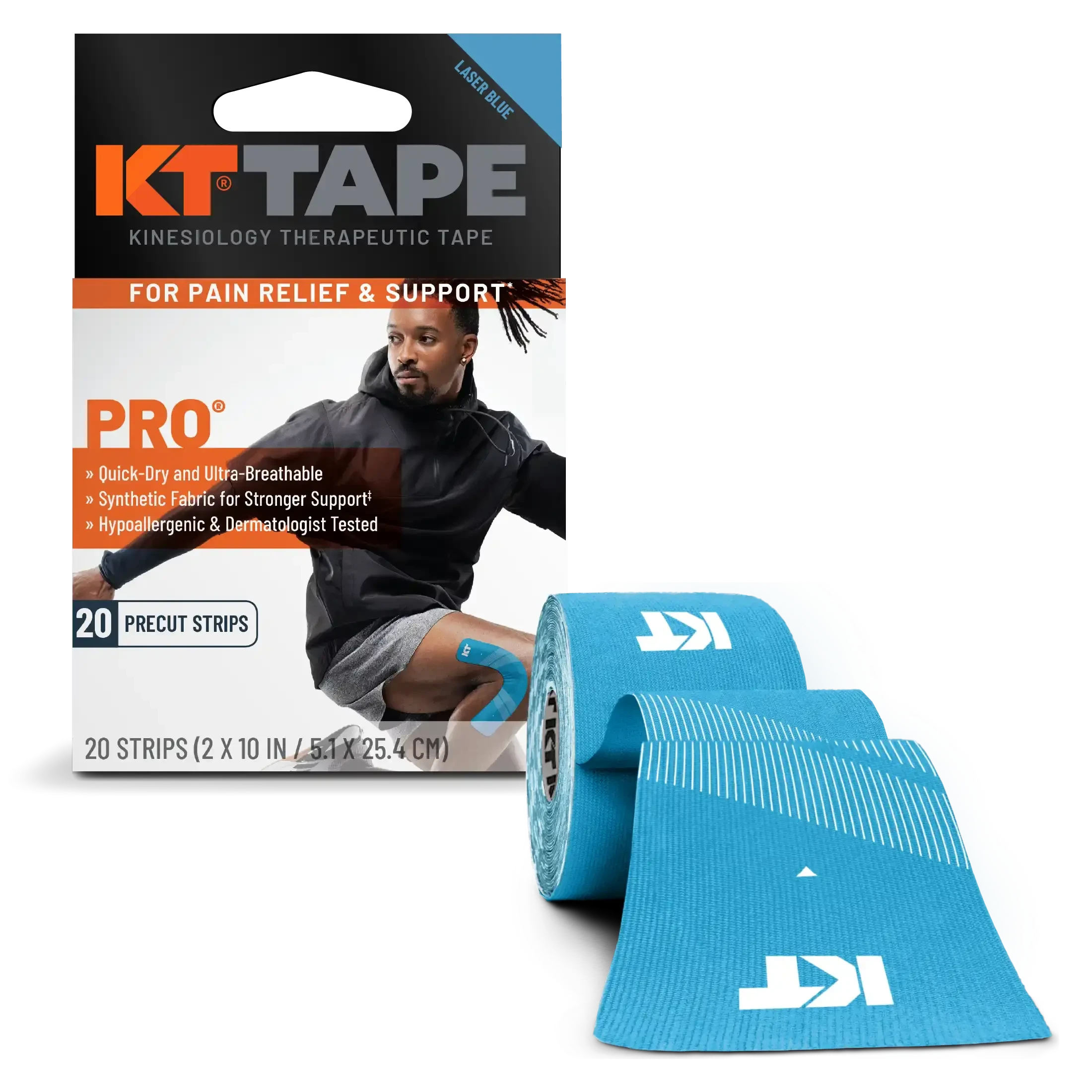 KT Tape Pro Kinesiology Tape (20 Precut Strips) Laser Blue One Size 