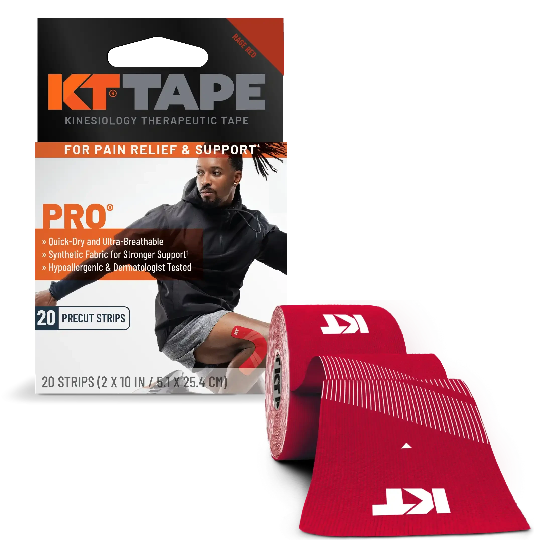 KT Tape Pro Kinesiology Tape (20 Precut Strips) Rage Red One Size 