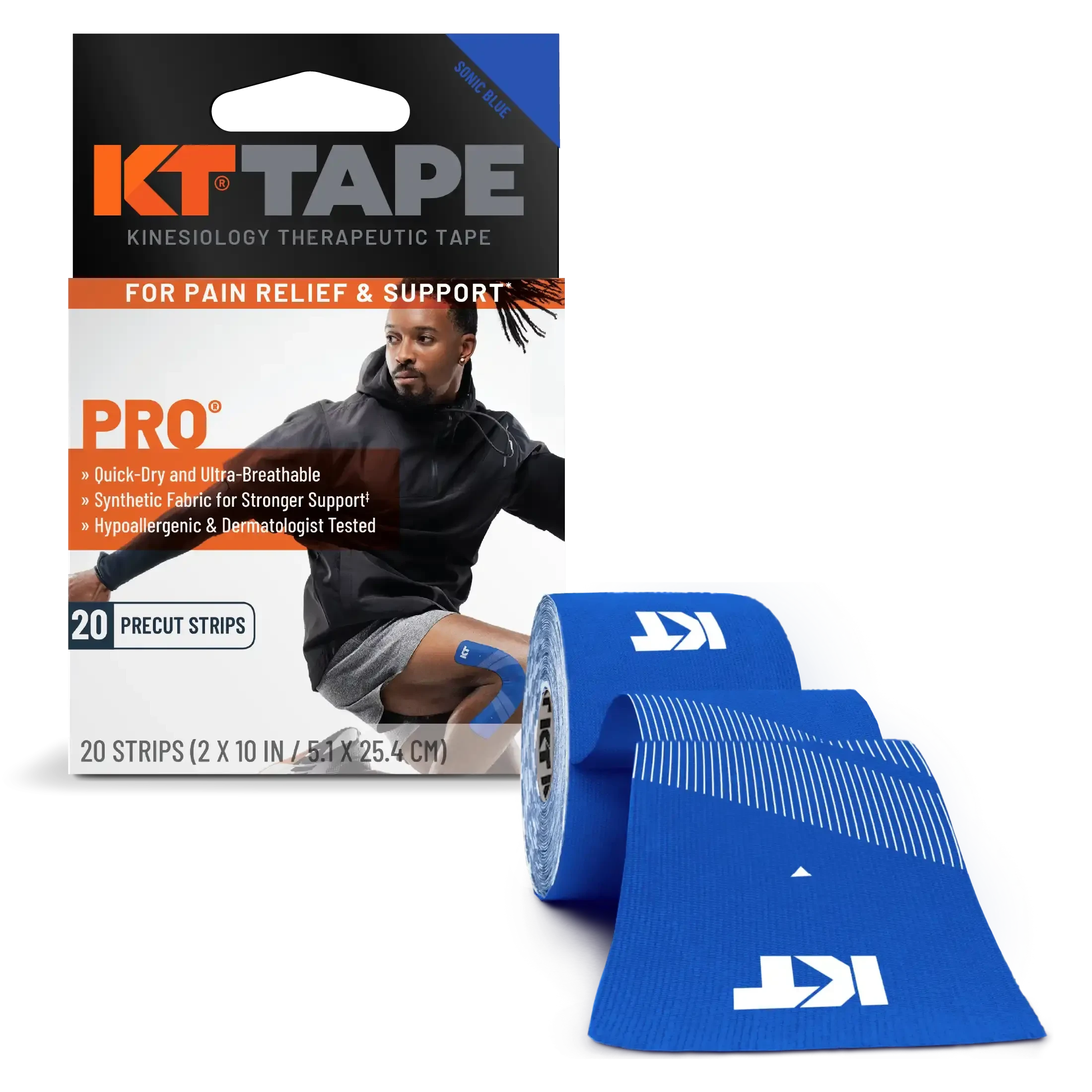 KT Tape Pro Kinesiology Tape (20 Precut Strips) Sonic Blue One Size 