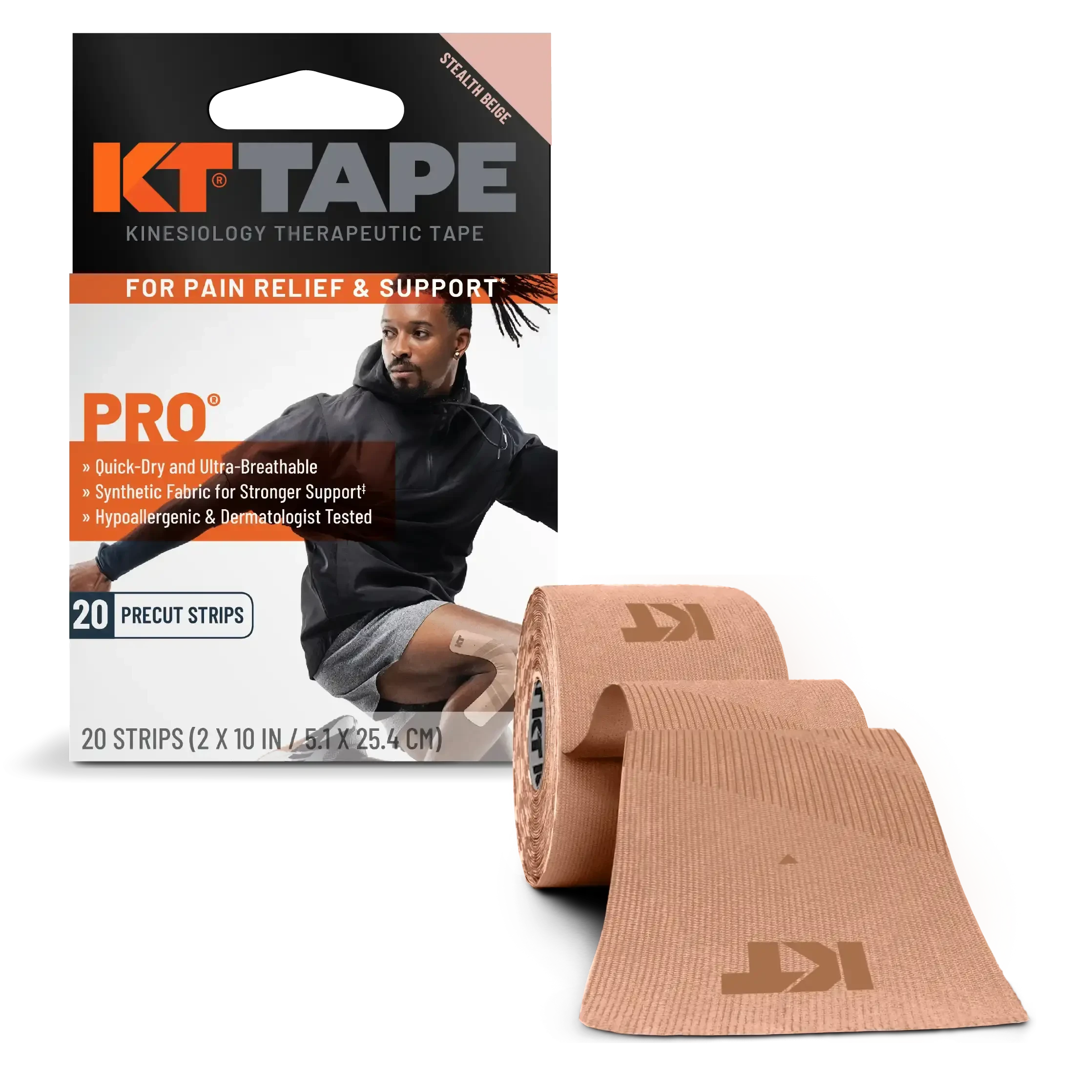 KT Tape Pro Kinesiology Tape (20 Precut Strips) Stealth Beige One Size 