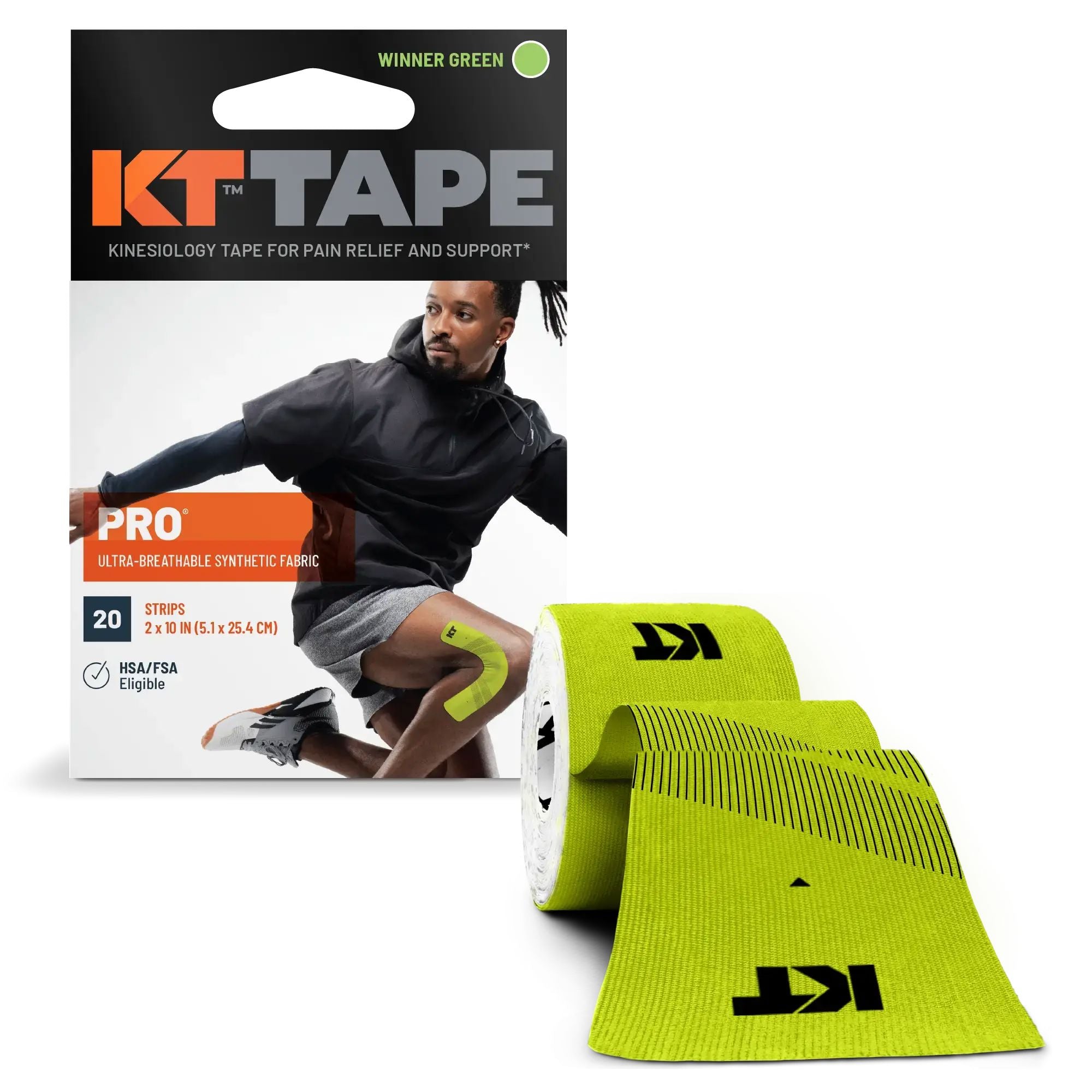 KT Tape Pro Kinesiology Tape (20 Precut Strips) Winner Green One Size 