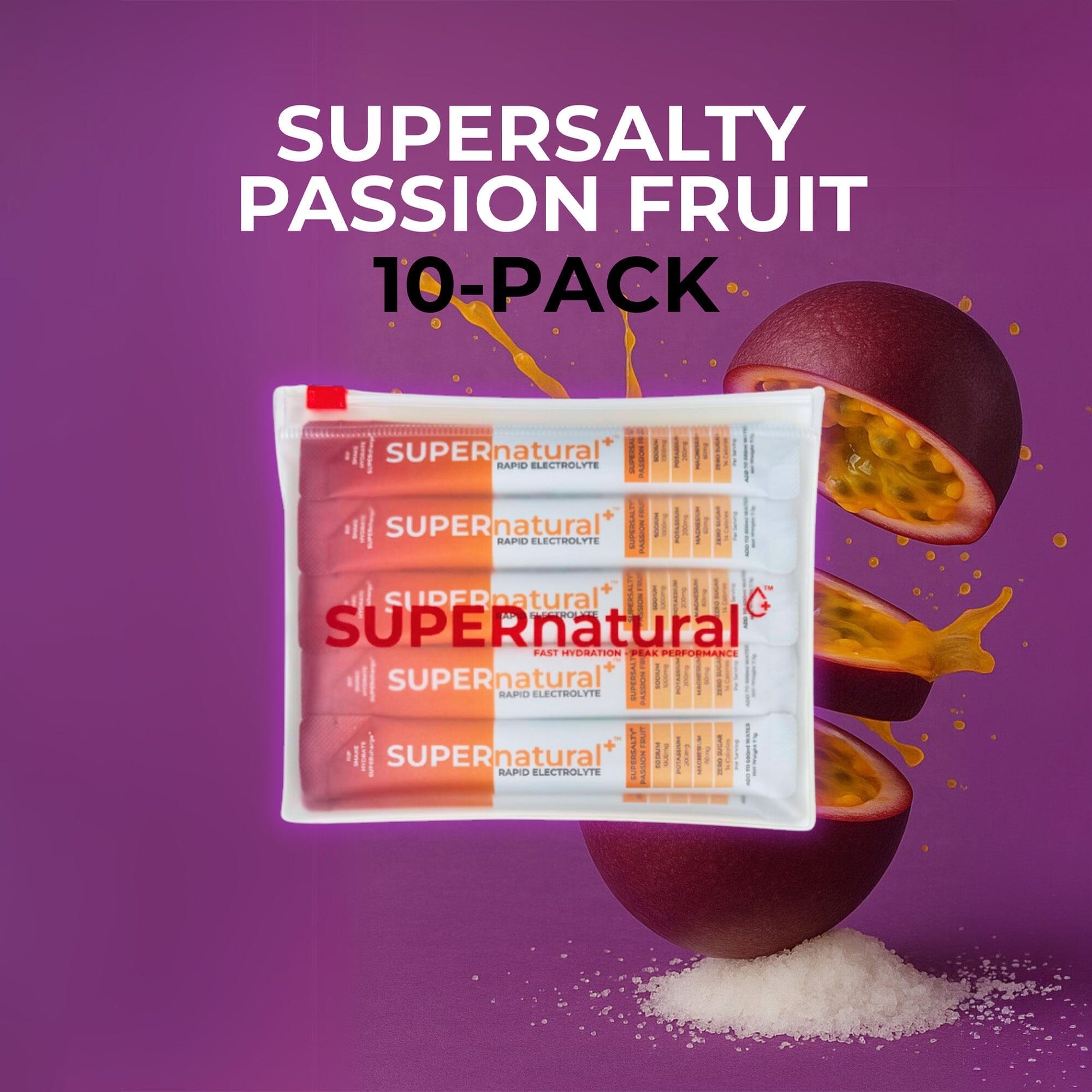 SUPERnatural+ SUPERsalty Rapid Electrolytes Passionfruit 10-Pack 