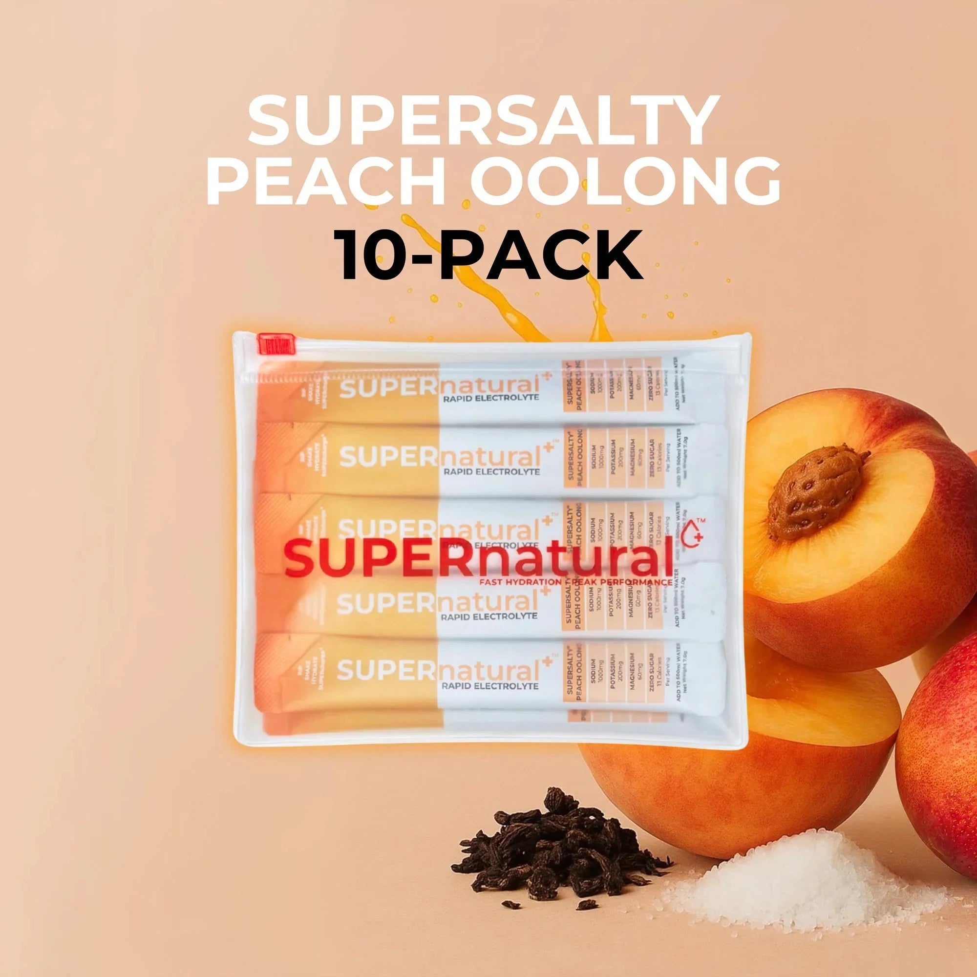 SUPERnatural+ SUPERsalty Rapid Electrolytes Peach Oolong 10-Pack 