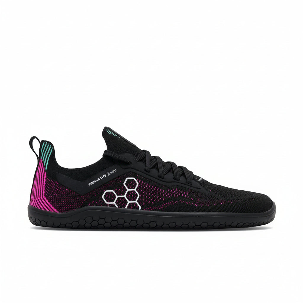 Vivobarefoot Primus Lite Knit Womens Barefoot Shoes Obsidian/ Vibrant Pink US 4.5 EU 35 