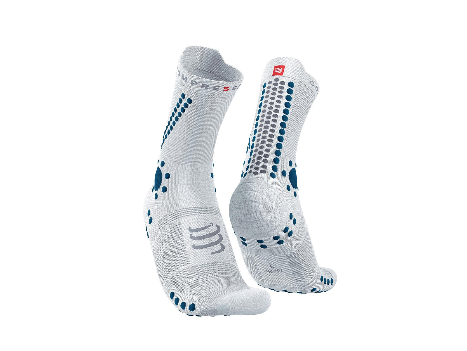 Compressport Pro Racing Socks V4.0 Trail 跑襪 - 白色/峽灣藍