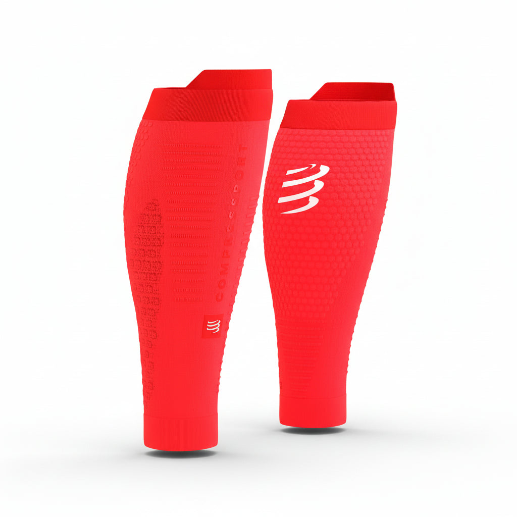 Compressport R2 3.0 Calf Sleeves - Fluo Red/White Refl