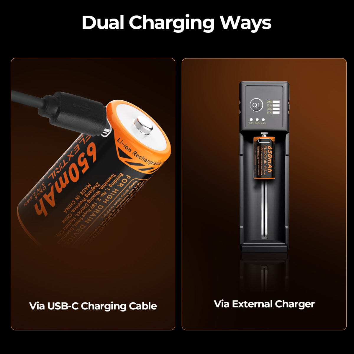 Flextail RCR123A 650mAh Zero Battery 