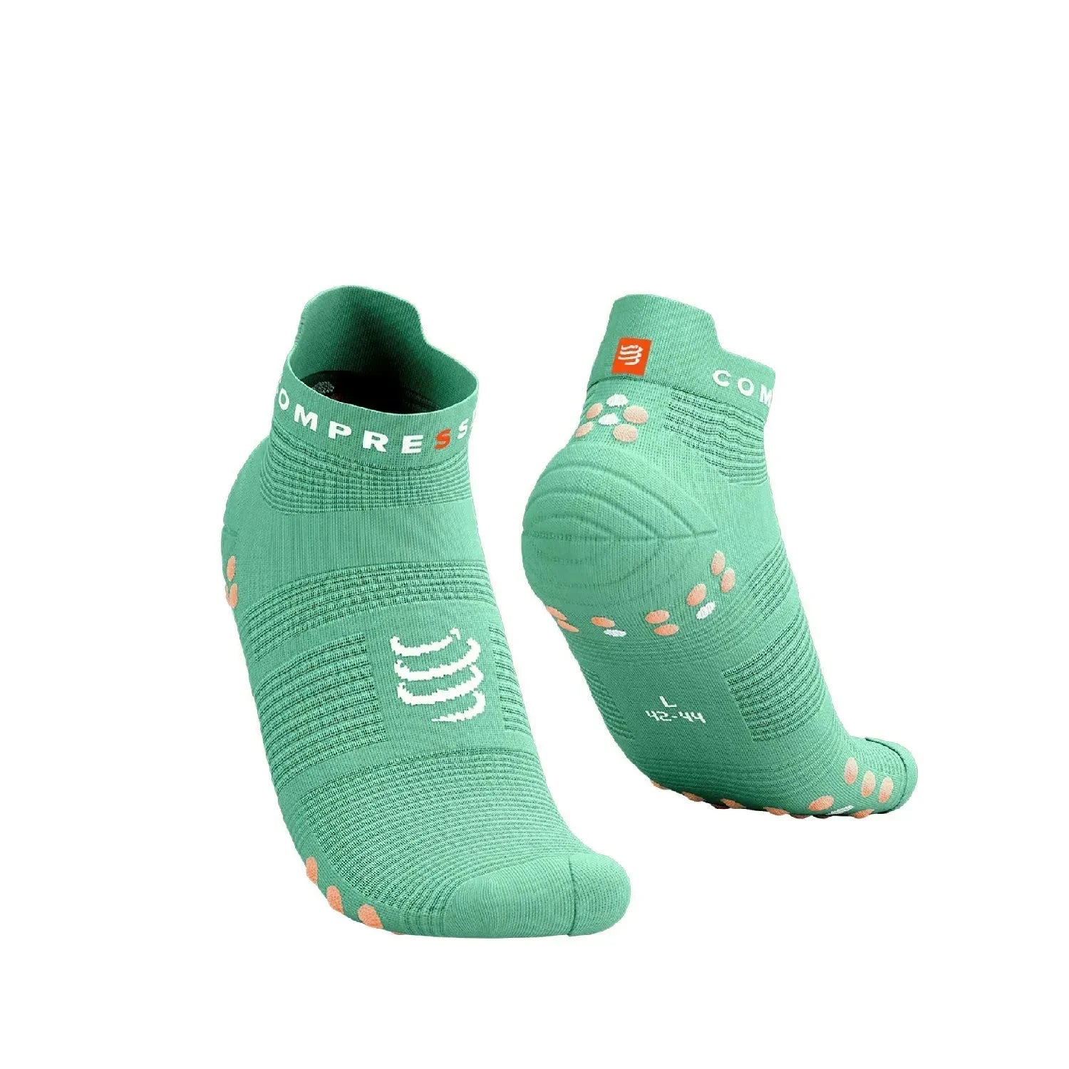 Compressport Pro Racing Socks V4.0 Run Low Creme de Menthe/Papaya Punch T1 (EU 35-38) 