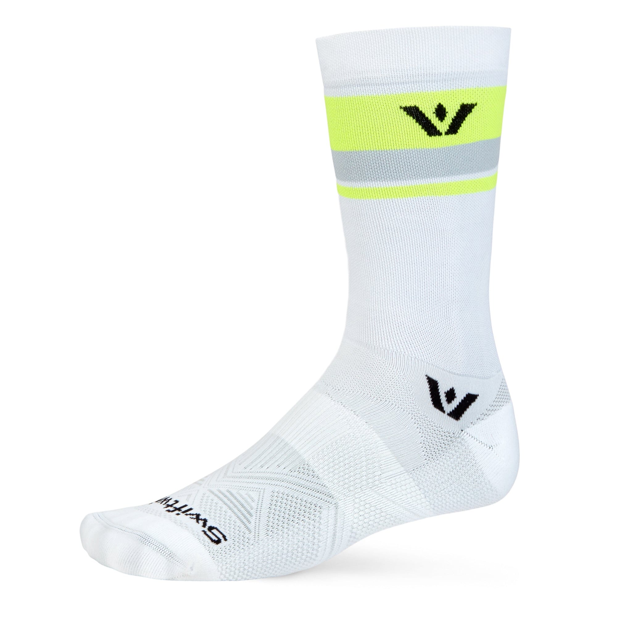 Swiftwick Aspire Crew Socks White Hi-Viz Stripe S 