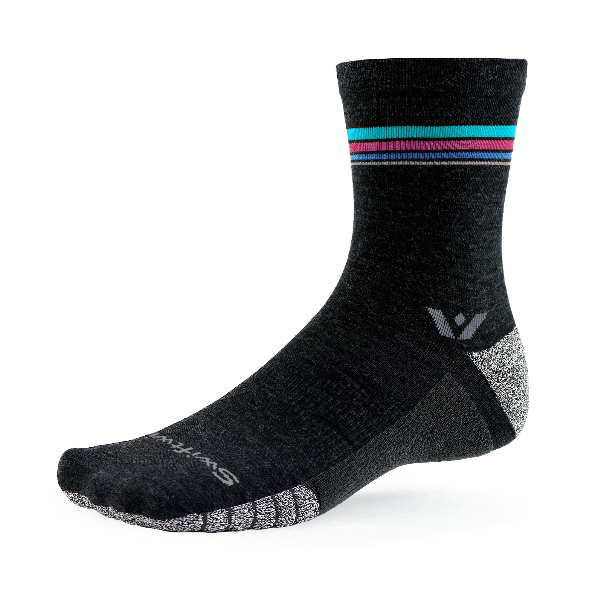 Swiftwick Flite XT Trail Mid-Crew Socks Coal Aurora Stripe S 