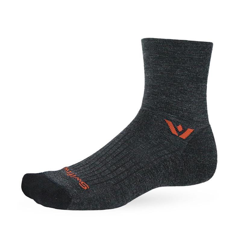 Swiftwick Pursuit Quarter Crew High Socks Coal Crimson M 