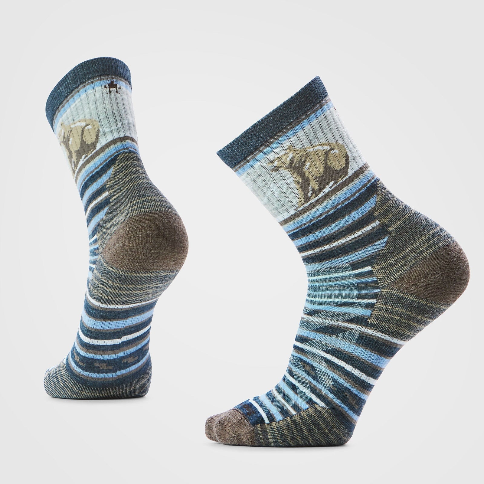 Smartwool Hike Targeted Cushion Bear Stripe Mid Crew Socks - Twilight Blue