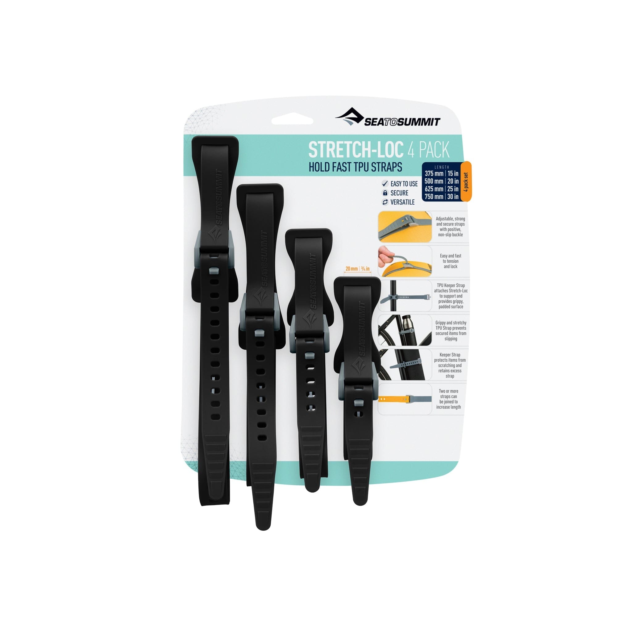 Sea to Summit Stretch-Loc Straps Black 20mm 