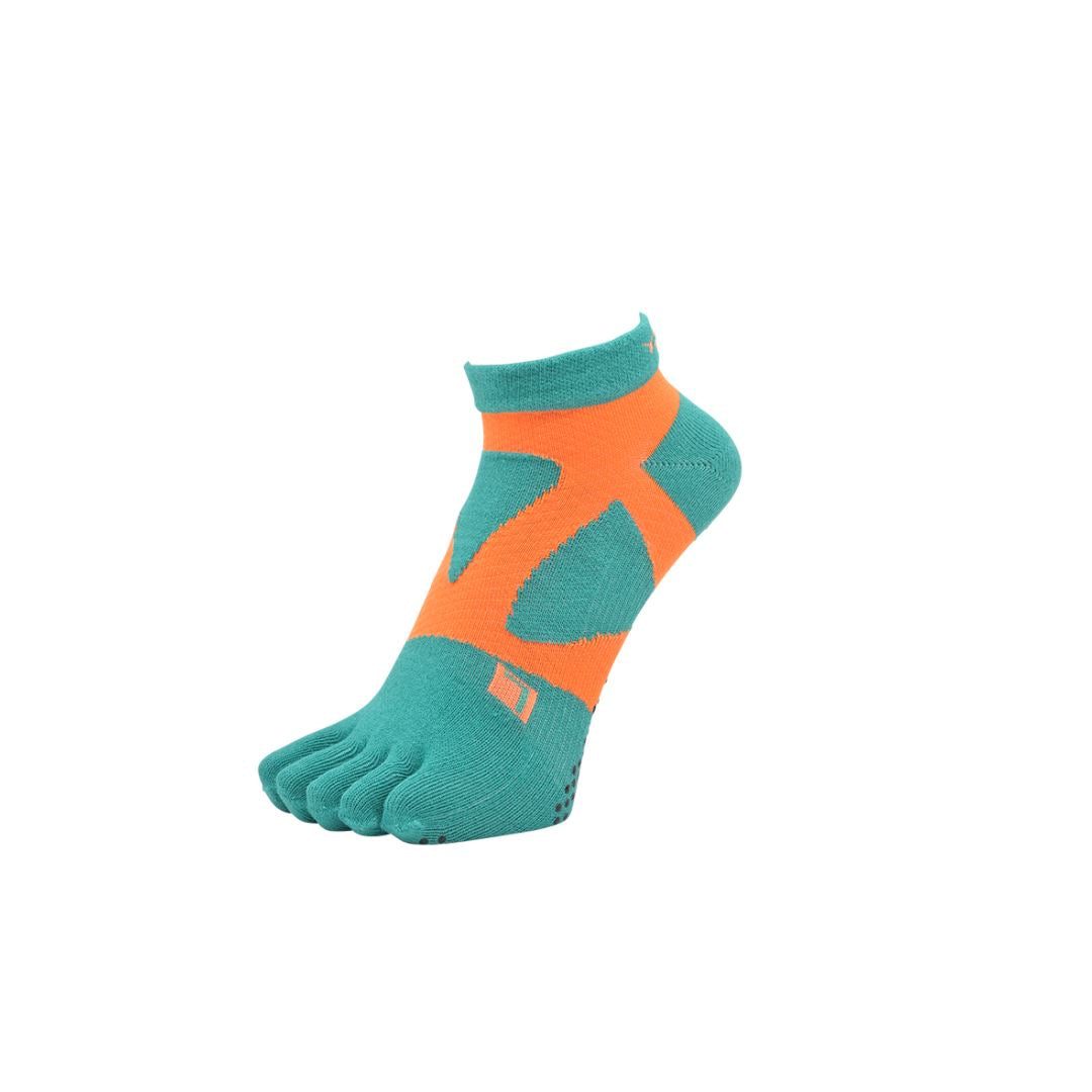 YAMAtune Spider Arch Short 5 Toe Non-slip Dots Socks Green x Orange 30 23-25cm | EU 37-40 