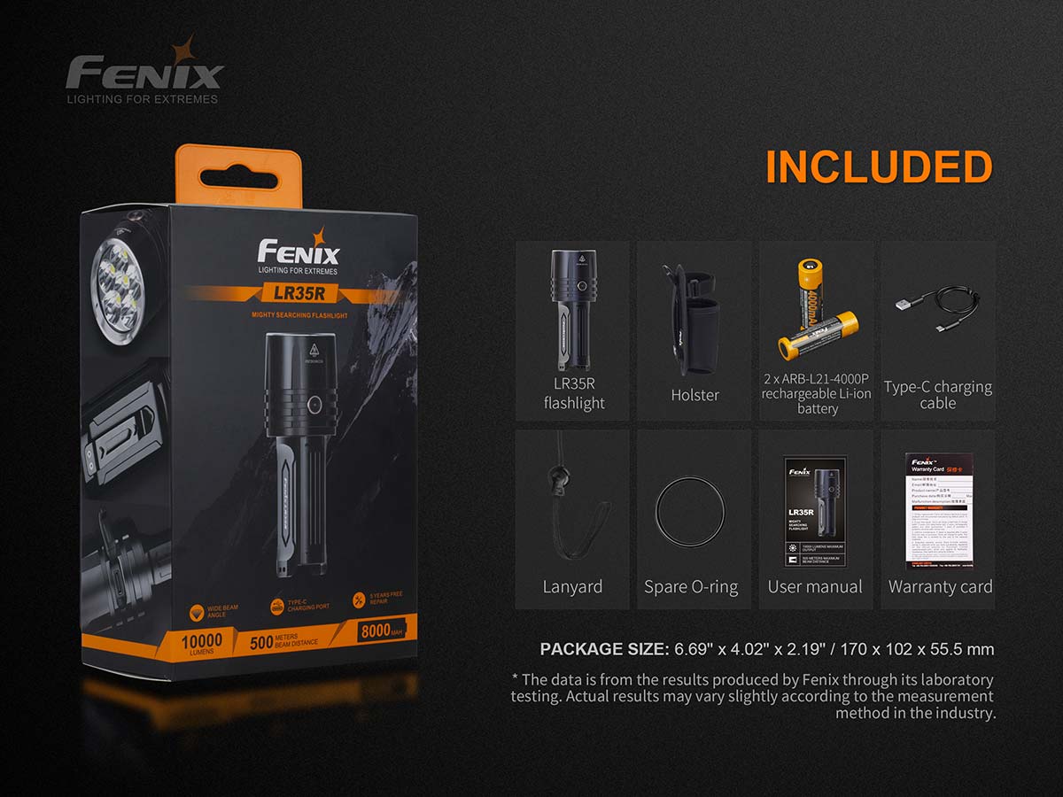 Fenix LR35R Rechargeable Flashlight - 10000 Lumens 