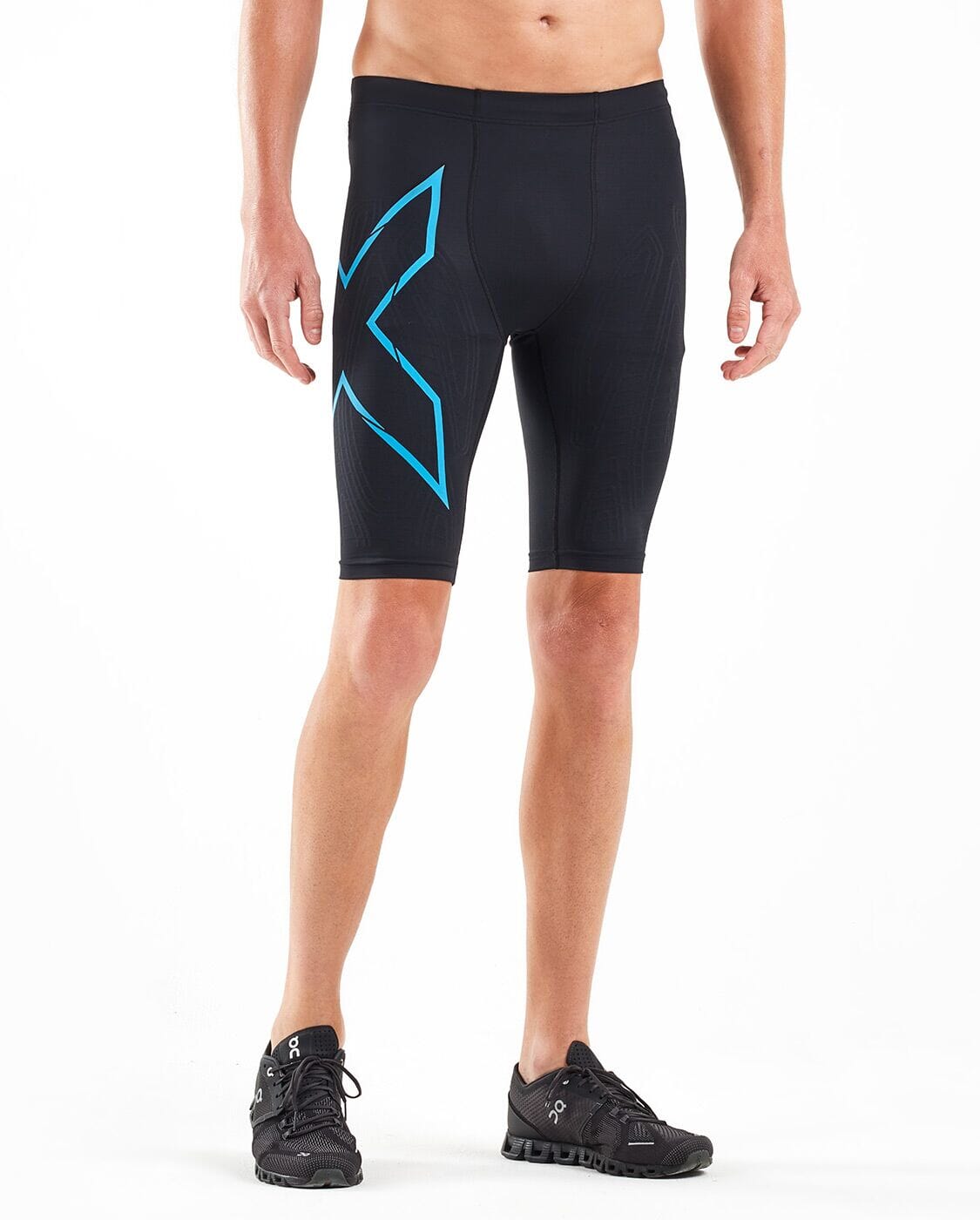 2XU Men's Light Speed Compression Shorts MA5331B Black/Ultra Aqua Reflective XS 