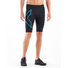 2XU Men's Light Speed Compression Shorts MA5331B Black/Ultra Aqua Reflective XS 